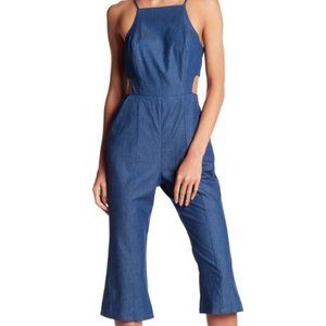 BCBGeneration Navy Cutout Crop Jumpsuit | Sleeveless Wide‑Leg One‑Piece | Size 6
